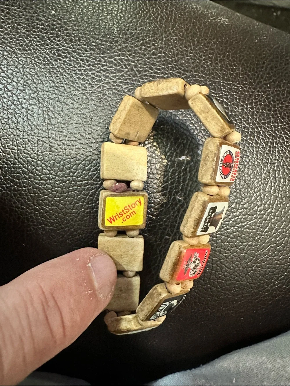 WristStory American Veteran Wooden Tile Stretch Bracelet Army Navy Marines Coast